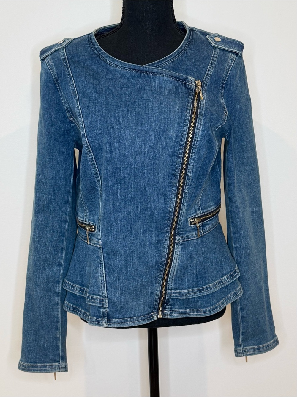 White House Black Market Denim Moto Jacket - Blue
